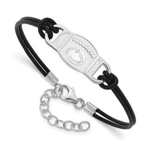 Sterling Silver Rhodium Plated Penn State Leather Bracelet, 7 Inch